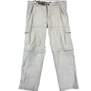 Prana Convertible‎ Cargo Pants Beige Men's Large 30L Stretch Outdoor Hiking Zip